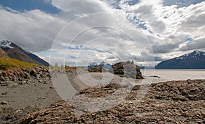 Turnagain Arm rocky coastline near Anchorange Alaska USA