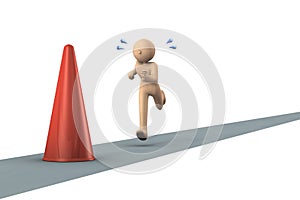 Turnaround point and big cone. A runner who runs while sweating. Hard running.