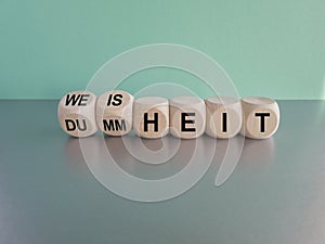 Turned cubes and changes the German word Dummheit foolishness in English to Weisheit wisdom in English.