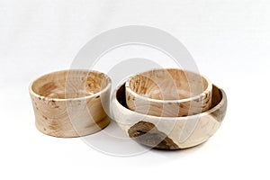 Turned wooden bowls made of cherry and walnut