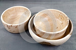 Turned wooden bowls made of cherry and walnut