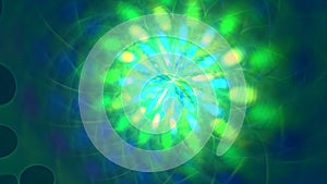 Turning curved green rays into a blue spiral pattern loop