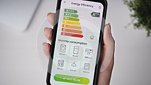 Turning on ECO mode using the energy efficiency rating app. Increasing savings by decreasing energy consumption of house