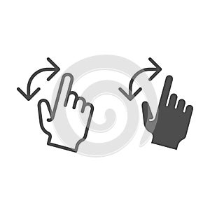 Turning gesture line and glyph icon. Turn from left to right vector illustration isolated on white. Swipe outline style