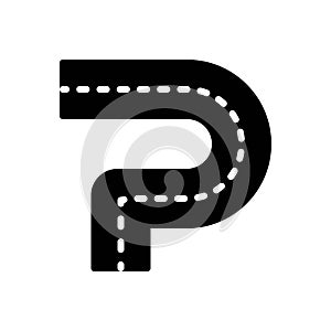 Black solid icon for Turning, diversion and bends