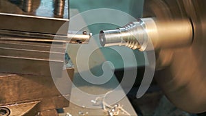 Turning lathe machine finishing face aluminum.