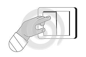 Turning off light on wall switch cartoon human hand outline illustration