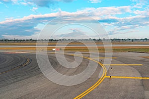 Turning onto the runway from the taxiway leaving for the takeoff at the airport