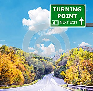 TURNING POINT road sign against clear blue sky