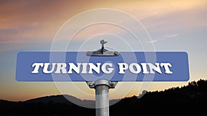 Turning point road sign with flowing clouds