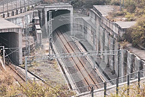 Railroad, train tracks.