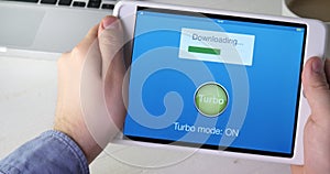 Turning on turbo mode on digital tablet application for fast internet speed