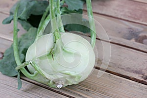 Turnip cabbage on wooden table