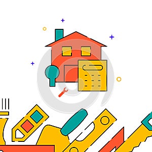 Turnkey house, construction estimate filled line icon, simple vector illustration