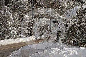 Turnout Sign in the Snow on Mount Laguna