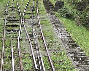 Turnout systems for two-rail funiculars or cable railway with Abt switch