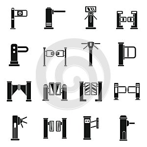 Turnstile barrier icons set, simple style