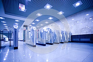 Turnstile and doors in subway