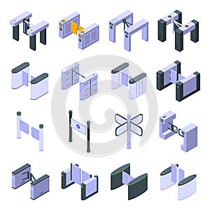 Turnstile icons set, isometric style