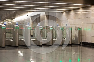 Turnstiles on an entrance to the subway