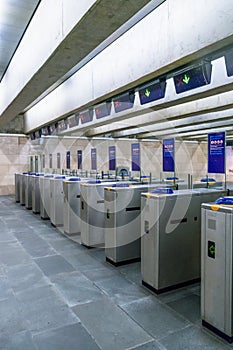 Turnstiles on an entrance to the subway