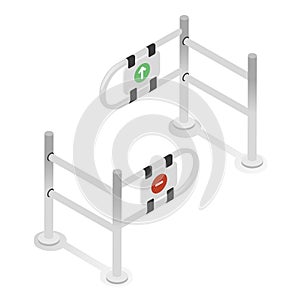 Turnstiles gate, input metal stand. Checkpoint, paid access, faregate or ticket barrier.