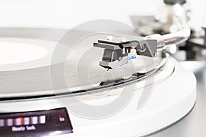 Turntable black vinyl Headshell Cartridge closeup