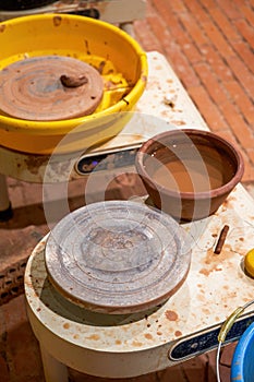 Turntable equipment for making pottery in pottery shop