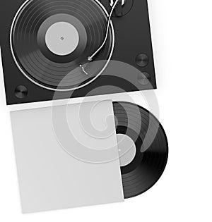 Turntable player and vinyl record in cardboard cover mock up