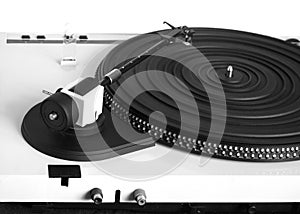 Turntable in silver case rear view isolated