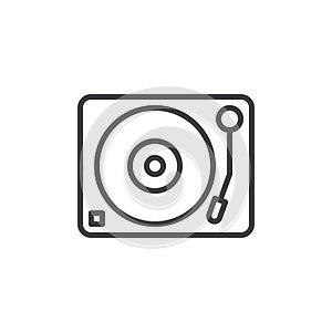 Turntable, vinyl disc player line icon, outline vector sign, linear style pictogram isolated on white.