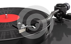 Turntable vinyl with gramophone record, macro 3d illustration.