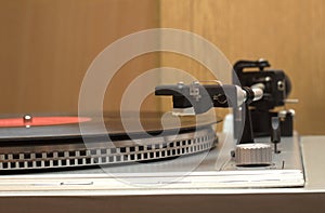 Turntable with vinyl record closeup