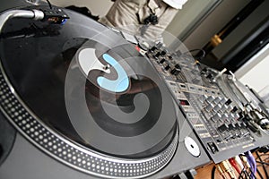 Turntables and spining record photo