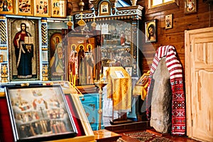 Turov, Belarus. Stone Cross Inside Orthodox Church Of All Saints