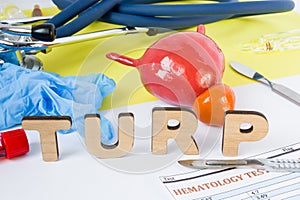 TURP Medical surgery urology abbreviation or acronym of transurethral resection of prostate gland, surgical operation on prostate.