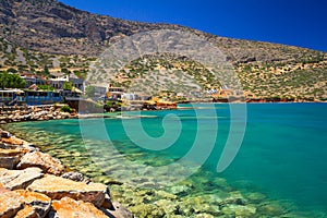 Turquise water of Mirabello bay at the coastline of Crete, Greece