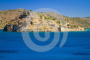Turquise water of Mirabello bay at the coastline of Crete, Greece