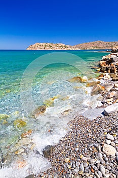 Turquise water of Mirabello bay with Spinalonga island