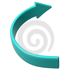 Turquoise 3d half circle arrow up direction. Sign or icon for web button and interface and navigation design