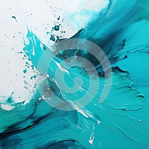Turquoise Abstract Painting With Fluid Dynamic Brushwork