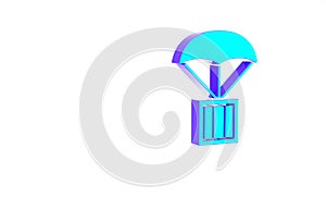 Turquoise Airdrop box icon isolated on white background. Minimalism concept. 3d illustration 3D render