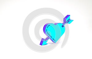 Turquoise Amour symbol with heart and arrow icon isolated on white background. Love sign. Valentines symbol. Minimalism