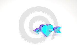 Turquoise Amour symbol with heart and arrow icon isolated on white background. Love sign. Valentines symbol. Minimalism