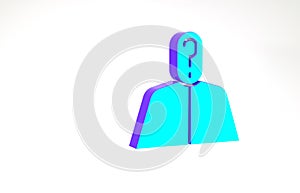 Turquoise Anonymous man with question mark icon isolated on white background. Unknown user, incognito profile, business