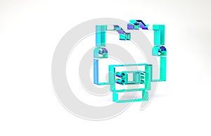 Turquoise Assembly line icon isolated on white background. Automatic production conveyor. Robotic industry concept