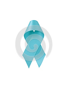 Turquoise awareness ribbon isolated on white background