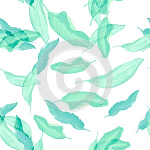 Turquoise Banana Leaves. Seamless Plant. Mint Color Tropical Textile. Pattern Print. Watercolor Backdrop. Floral Jungle. Summer Te