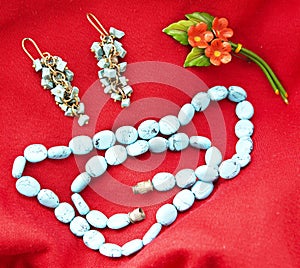 Turquoise beads and earings photo