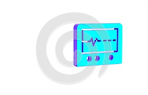 Turquoise Beat dead in monitor icon isolated on white background. ECG showing death. Minimalism concept. 3d illustration